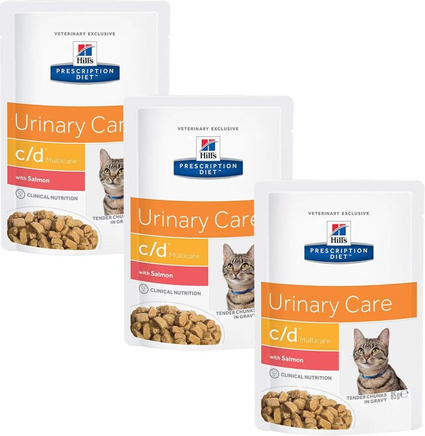 3x Hill's Prescription Diet c/d Lachs Katzenfutter 3x12x85 g Beutel