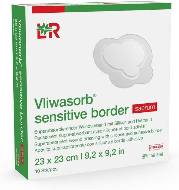 Vliwasorb sensitive bor.sacr.23x23cm superab.Wundv 10 St Verband