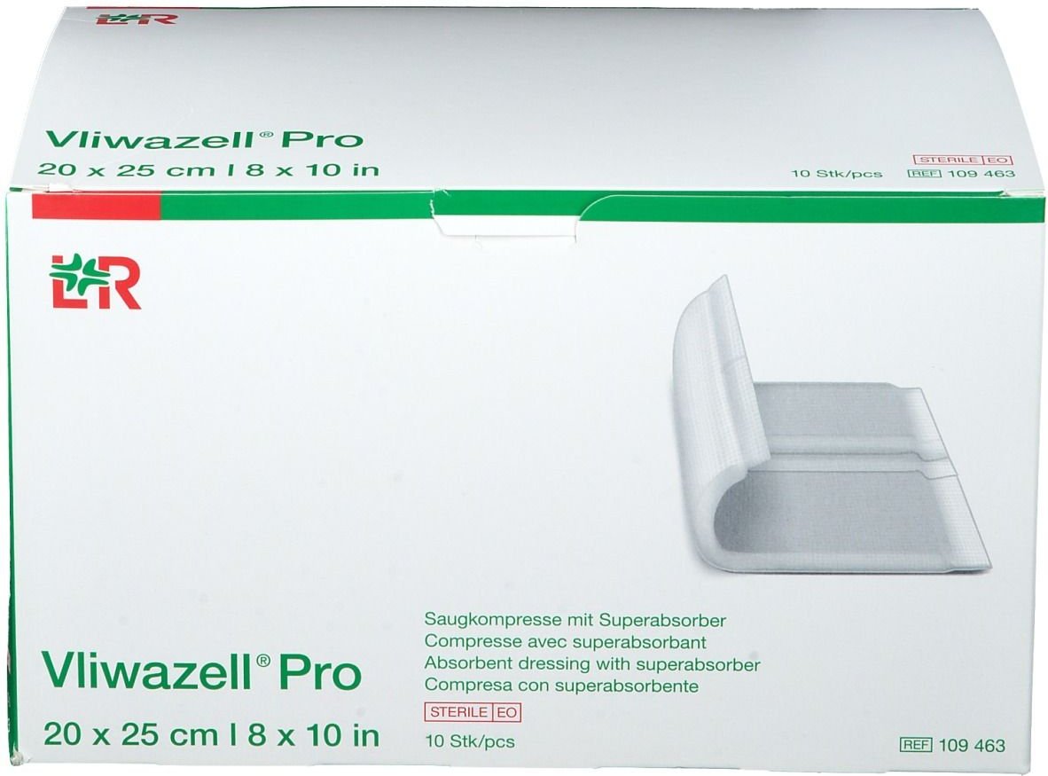 Vliwazell Pro superabsorb.Kompr.steril 20x25 cm 10 St Kompressen