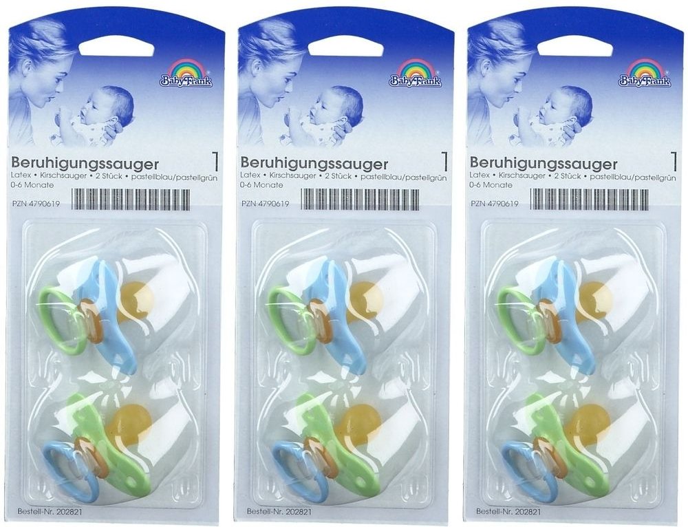 Beruhigungssauger Kirsche Lat.0-6 M.past./bl./gr. 3x 3x2 St