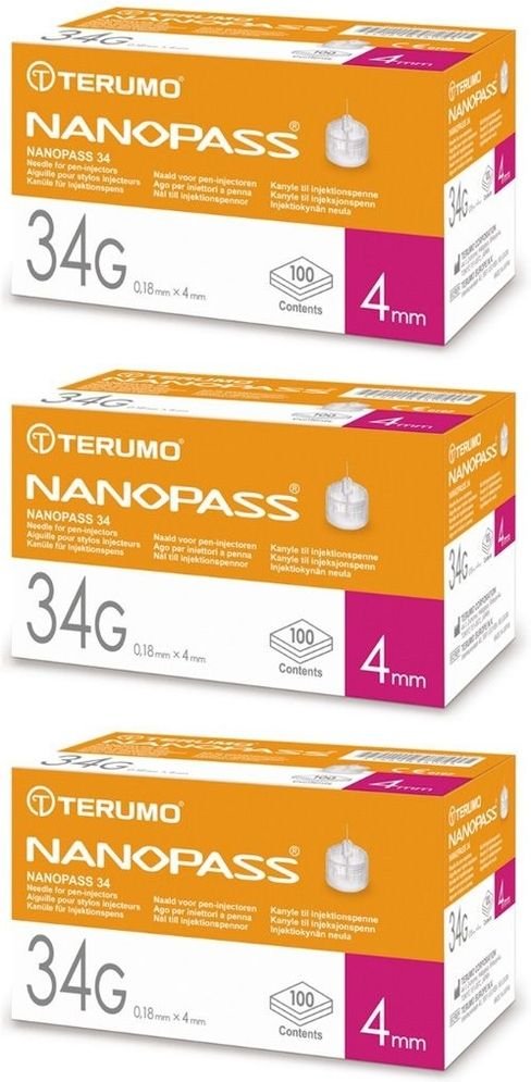 Terumo Nanopass 34 Pen Kanüle G 0,18x4 mm 3x 3x100 St