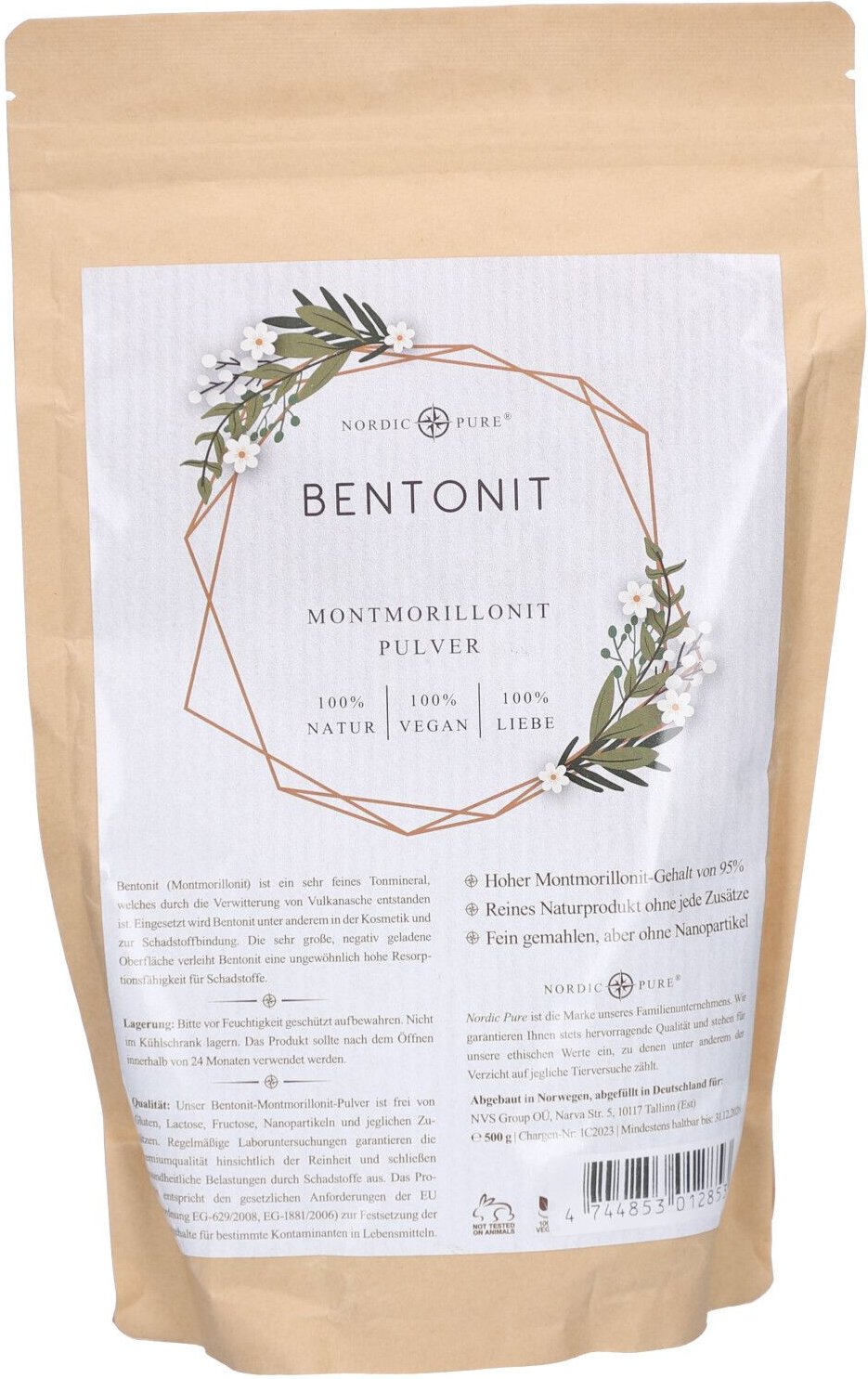 Bentonit Pulver 95% Montmorillonit Nordic Pure 500 g