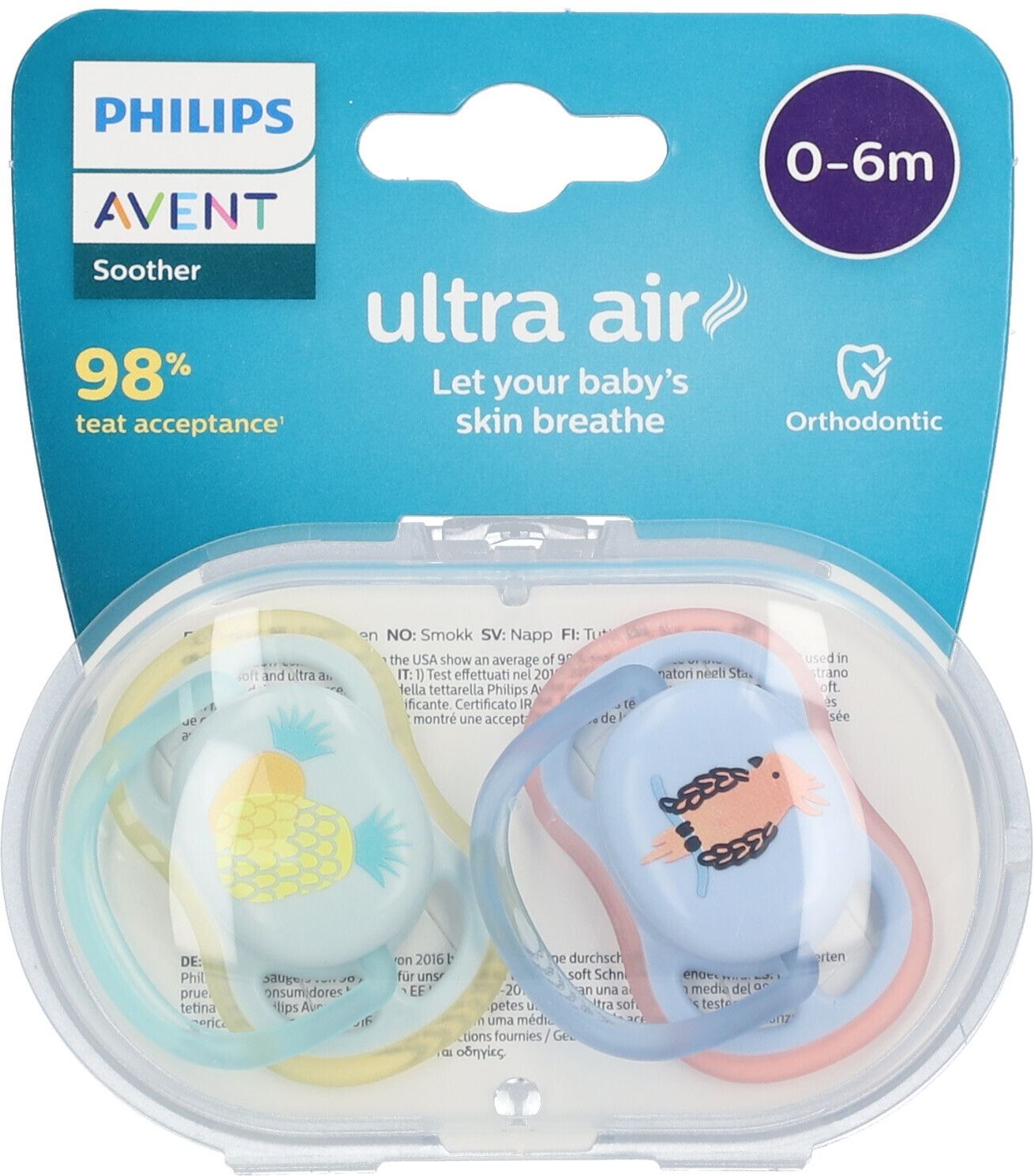 Philips Avent Fopspeen Ultra Air Papegaai - Ananas 0 Maanden+ Scf085/12 2 St Schnuller