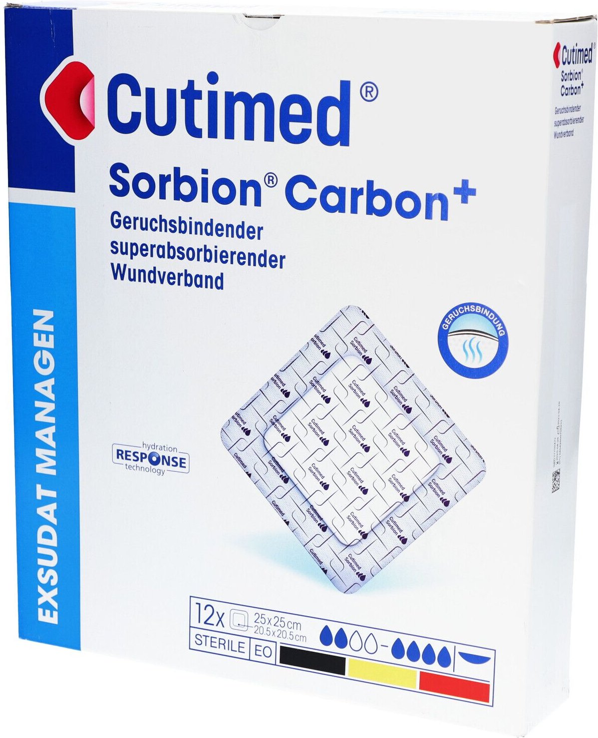 Cutimed Sorbion Carbon Wundverb.25x25 cm steril 12 St Kompressen