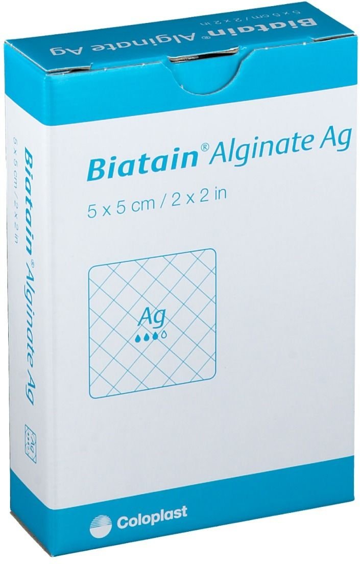 Biatain Alginate Ag Kompressen 5x5 cm mit Silber 10 St Verband