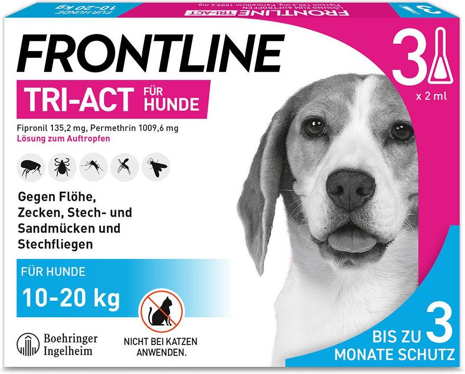 Frontline Tri-Act Lsg.z.Auftropfen f.Hunde 10-20kg 3 St Einzeldosispipetten