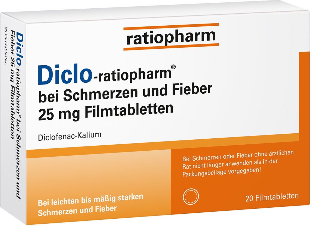 Diclo-Ratiopharm bei Schmerzen u.Fieber 25 mg FTA 20 St Filmtabletten