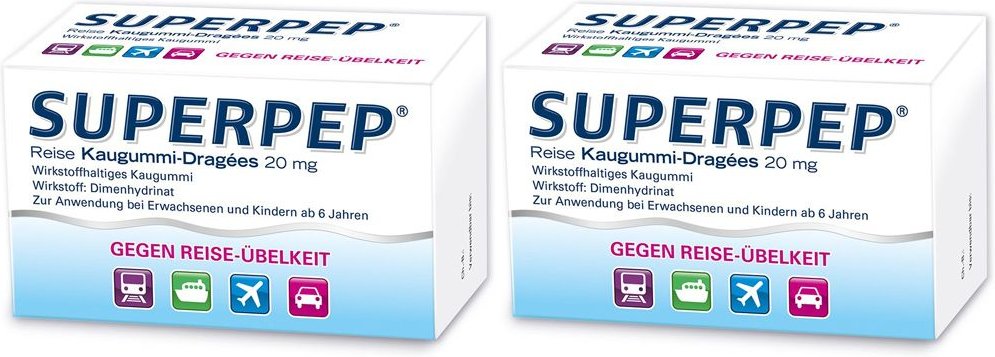 Superpep Reise Kaugummi Dragees 20 mg Doppelpack 2x20 St