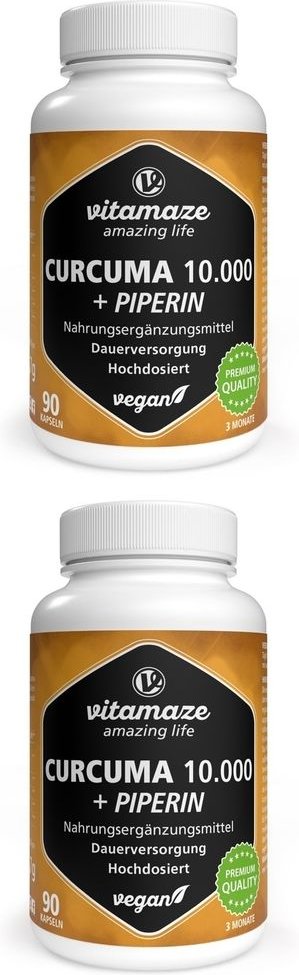 Curcuma 10.000+Piperin hochdosiert vegan Kapseln x2 2x90 St