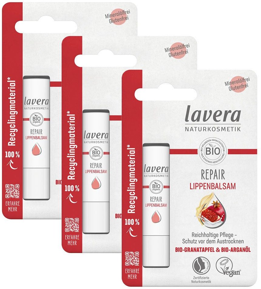 3x Lavera Lippenbalsam Protect & Repair, Granatapfel-Paranuss 3x4,5 g Balsam