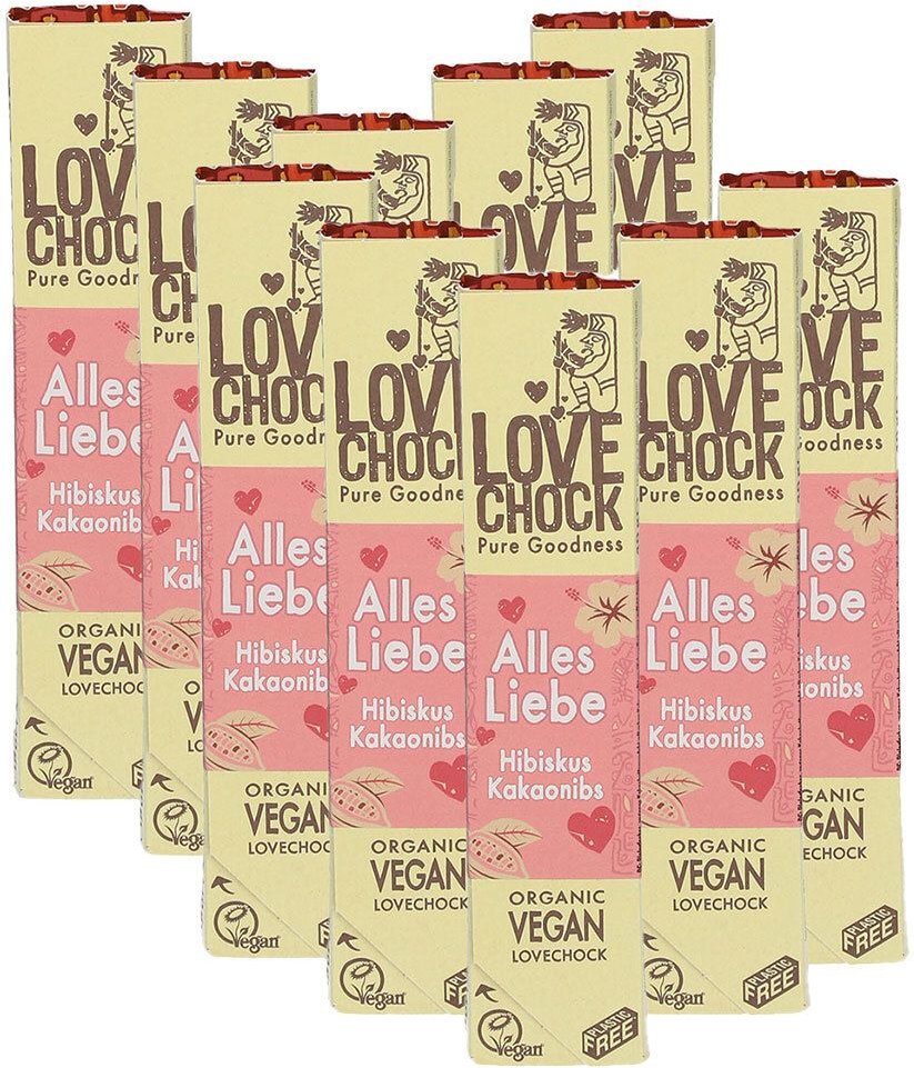 Lovechock Alles Liebe Hibiskus Kakaonibs x10 10x40 g Schokolade