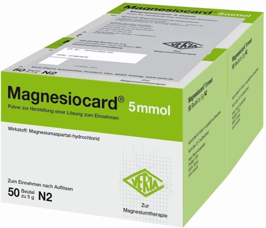 Magnesiocard 5 mmol Plv.z.Her.e.Lsg.z.Einnehmen 100 St Pulver zur Herstellung einer Lösung zum Einnehmen