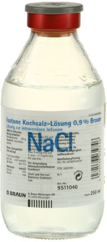 Kochsalzlösung 0,9% Glasfl. 250 ml Infusionslösung