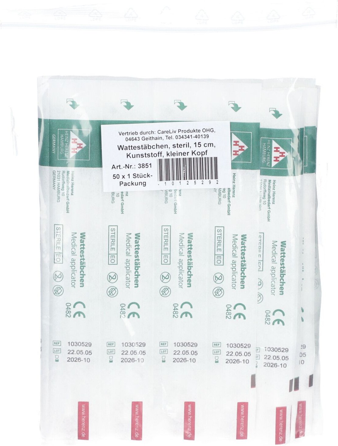 Wattestäbchen Kunststoff kleiner Kopf 15 cm steril