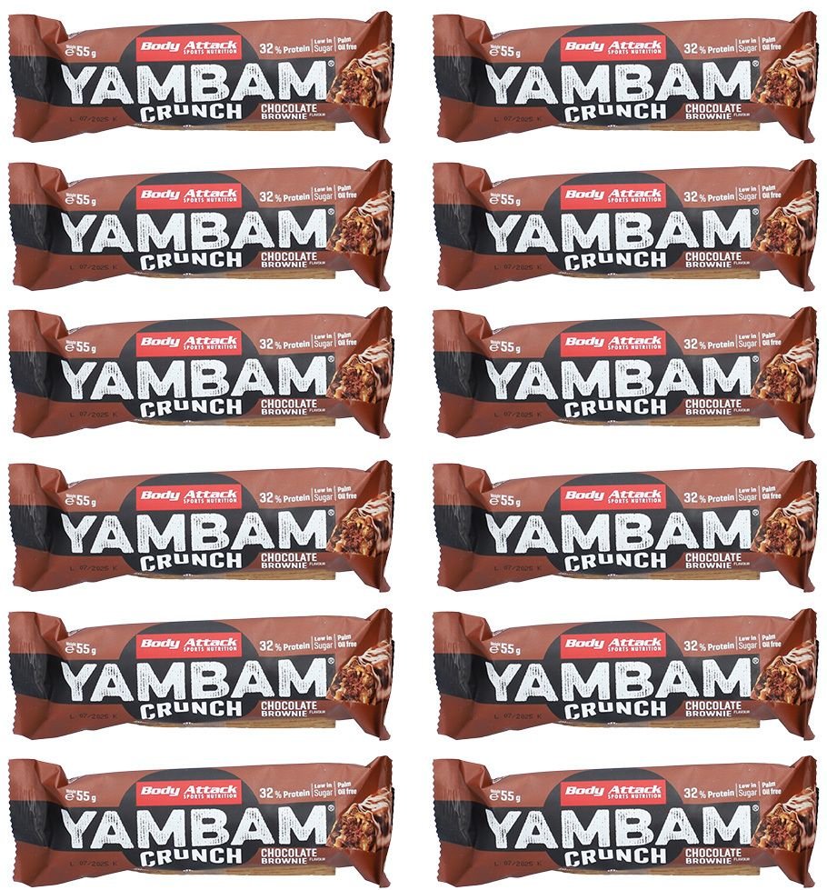 Body Attack Yambam Crunch Riegel Schokolade Brownie 12x 12x55 g