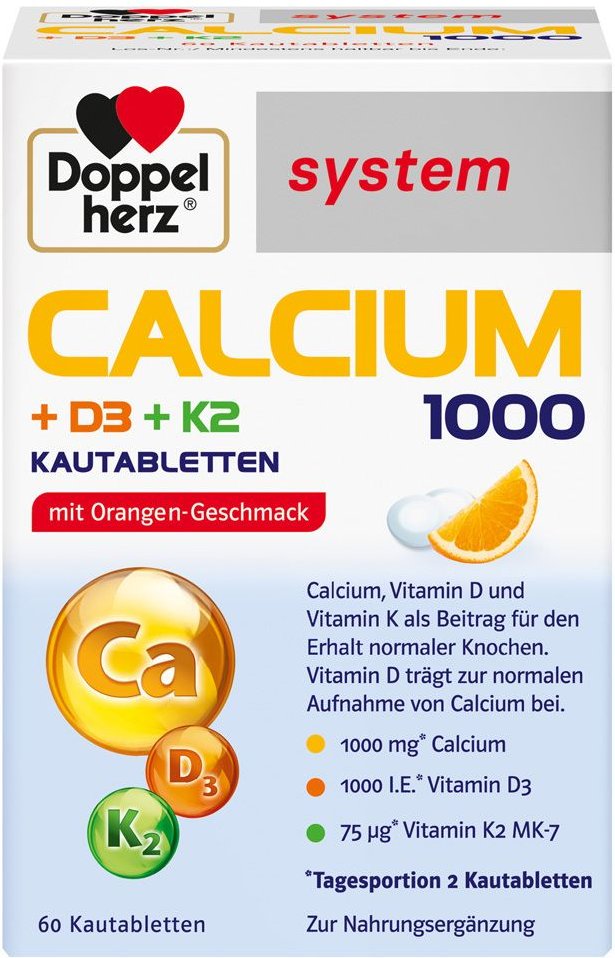 Thumbnail - Doppelherz Calcium 1000+D3+K2 system Kautabletten 60 St