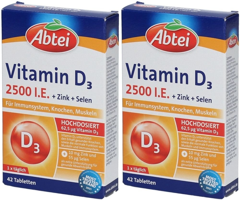 Abtei Vitamin D3 2500 I.e. Tabletten Titandioxidfr 2x 2x42 St
