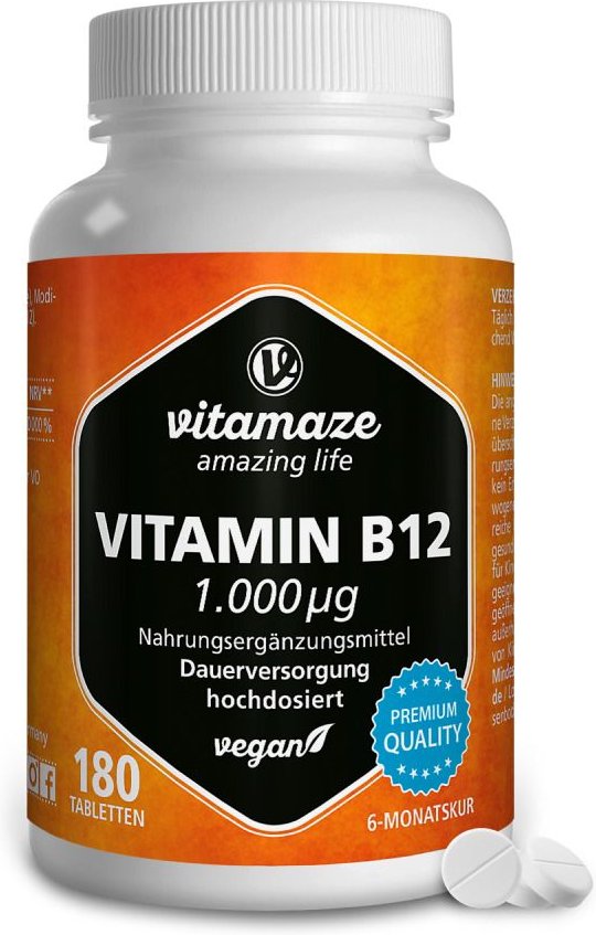 Vitamin B12 1000 µg hochdosiert vegan Tabletten 180 St