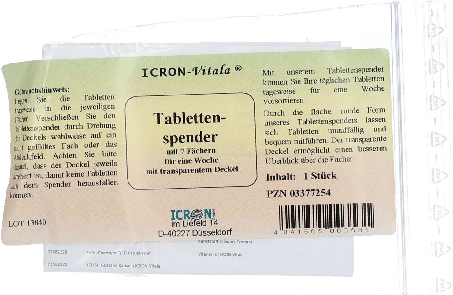 Tablettenspender Icron 7-Fächer transp.Deckel rund 1 St Spender