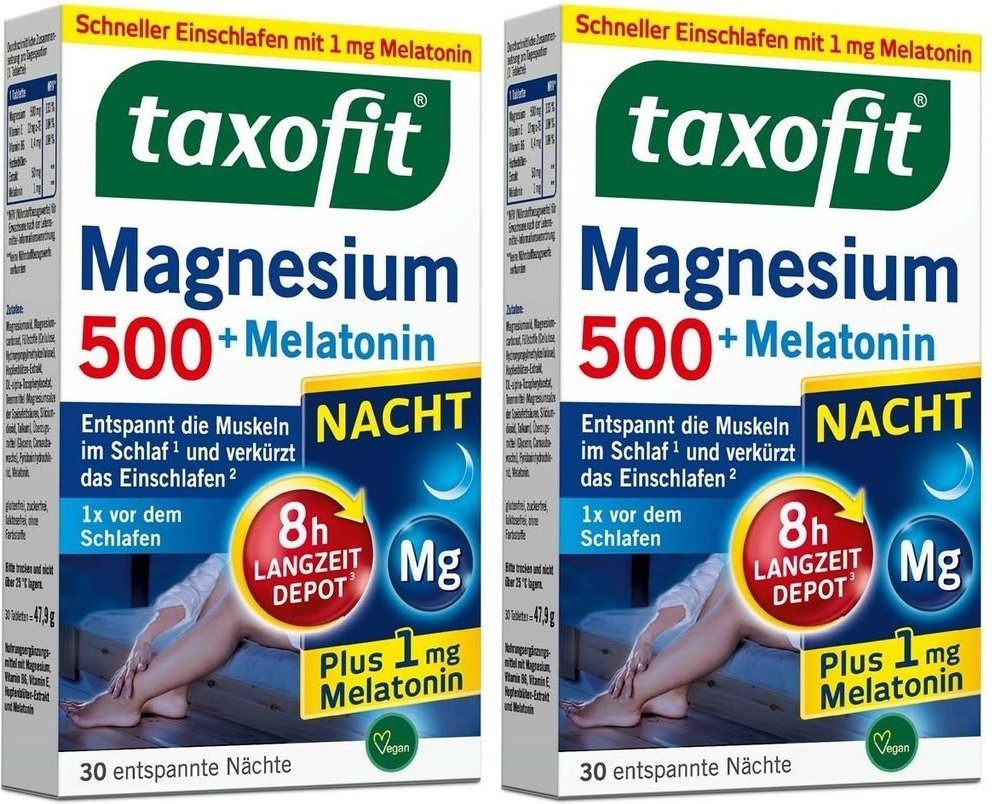Taxofit Magnesium 500 Nacht+Melatonin Tabletten 2x 2x30 St