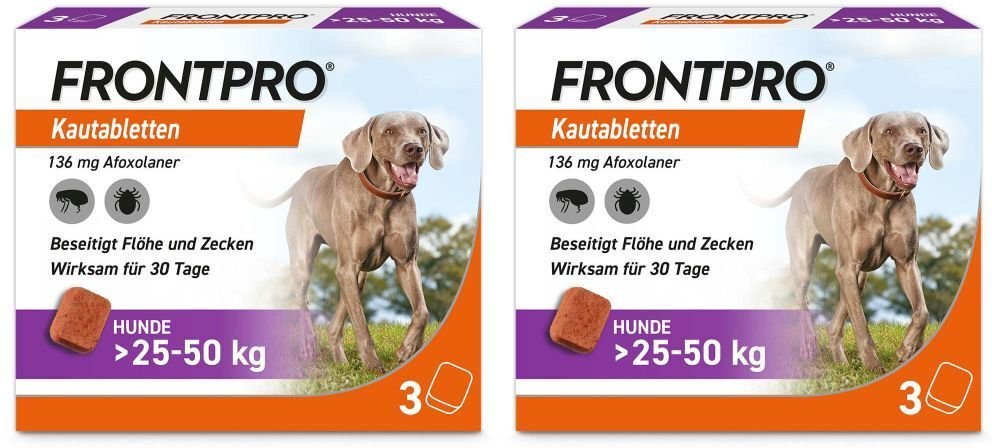 Thumbnail - Frontpro Kautablette gegen Zecken und Flöhe für Hunde (>25-50kg) Doppelpack 2x3 St Kautabletten