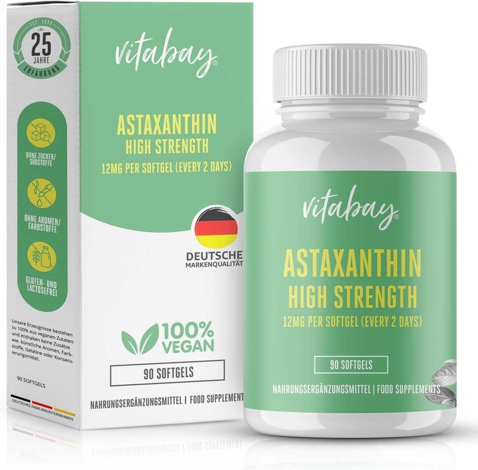 Astaxanthin 12 mg Softgel-Kapseln Mikroalge vegan