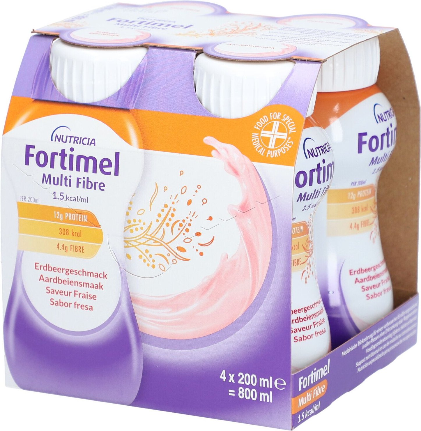 Fortimel Multifibre 1.5 kcal Erdbeergeschmack 4x200 ml Flüssigkeit