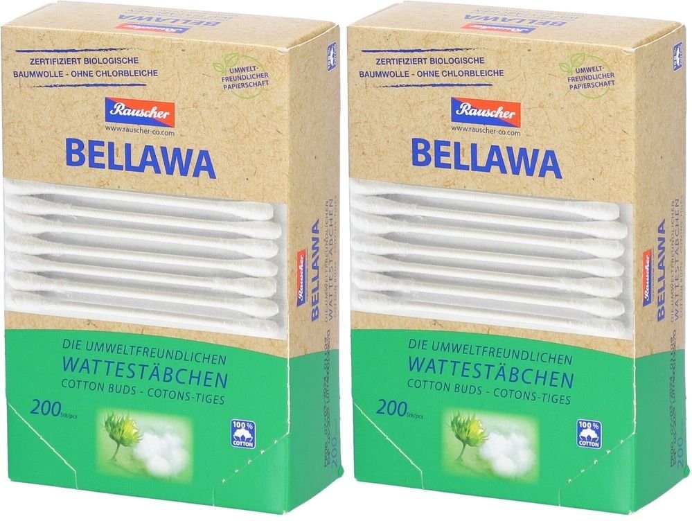 Bellawa Natural Wattestäbchen 2x 2x200 St Stäbchen