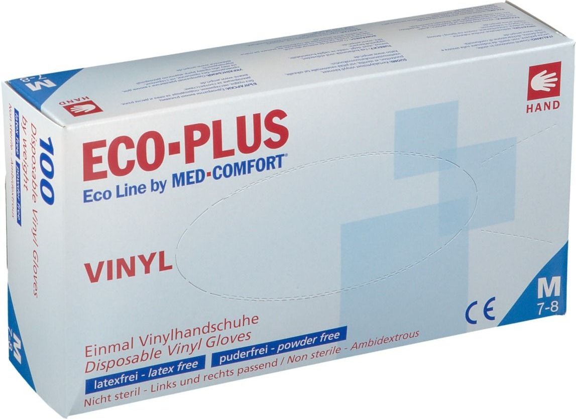 Eco-Plus U.Hands.Vinyl unste.puderfrei M weiß 100 St Handschuhe