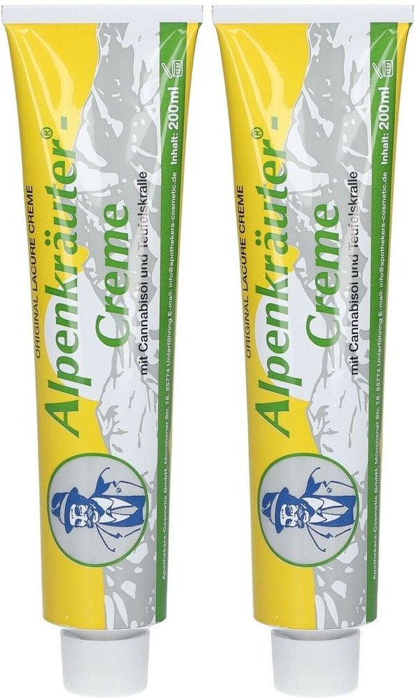 Alpenkräuter Creme Lacure m.Cannabisöl u.Teufelskr 2x 2x200 ml