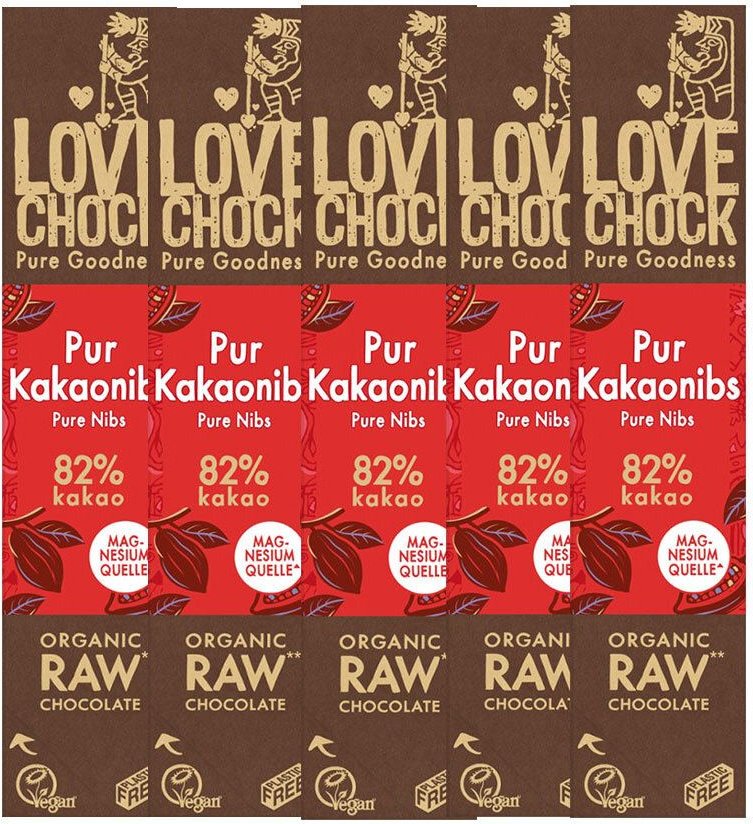 Thumbnail - Lovechock Bio rohe Schokolade Bars, Pur-Kakaonibs 5x40 g