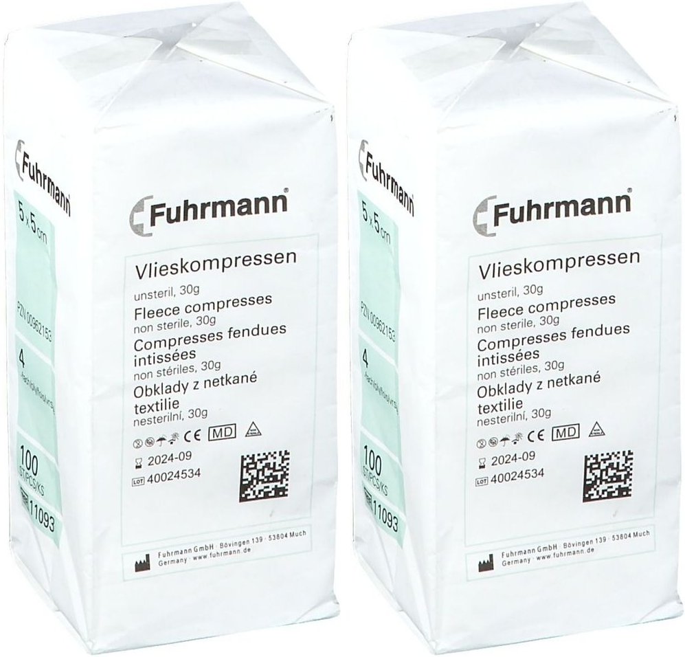 Vlieskompressen unsteril 5x5 cm 4lagig 2x 2x100 St Kompressen