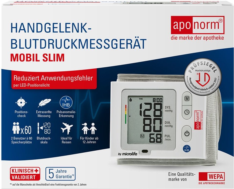Aponorm Blutdruckmessgerät Mobil Slim Handgelenk 1 St Gerät