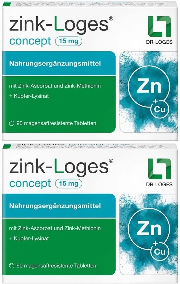 Zink-Loges concept 15 mg magensaftres.Tabletten 2x 2x90 St Tabletten magensaftresistent