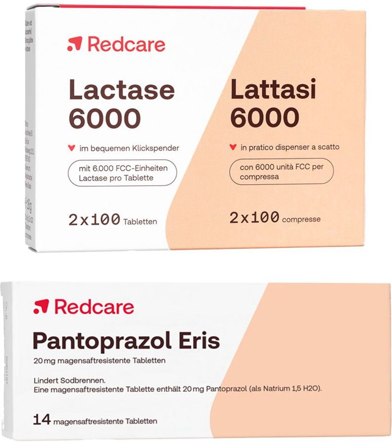 Redcare Pantoprazol Eris + Lactase 6000 2x100+14 St Kombipackung
