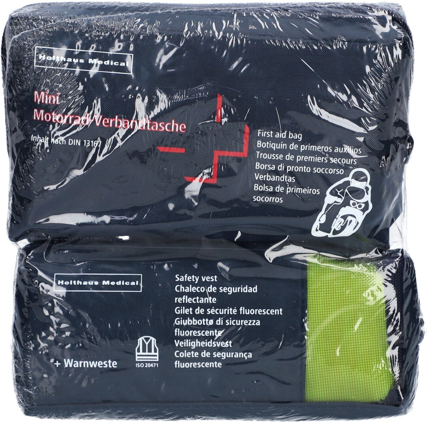 Verbandtasche Motorrad mini DIN 13167+Warnweste 1 St Verband