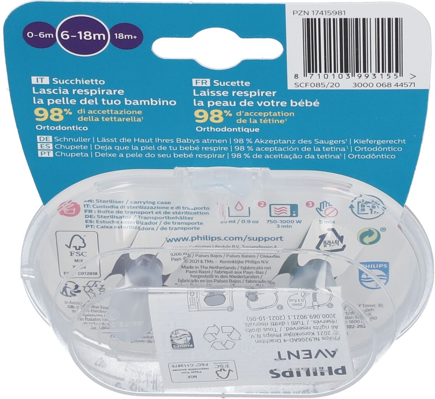 Philips Avent Fopspeen Ultra Soft Groen - Oranje 6-18 Maanden Scf091/03 2 St Schnuller