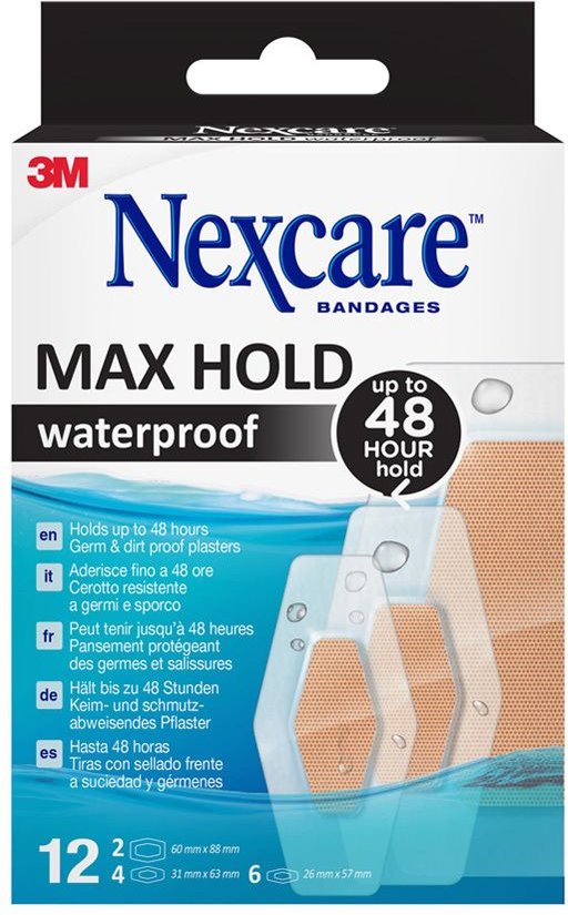 Nexcare Max Hold waterproof Pflasterstrips 3 Grö. 12 St Pflaster