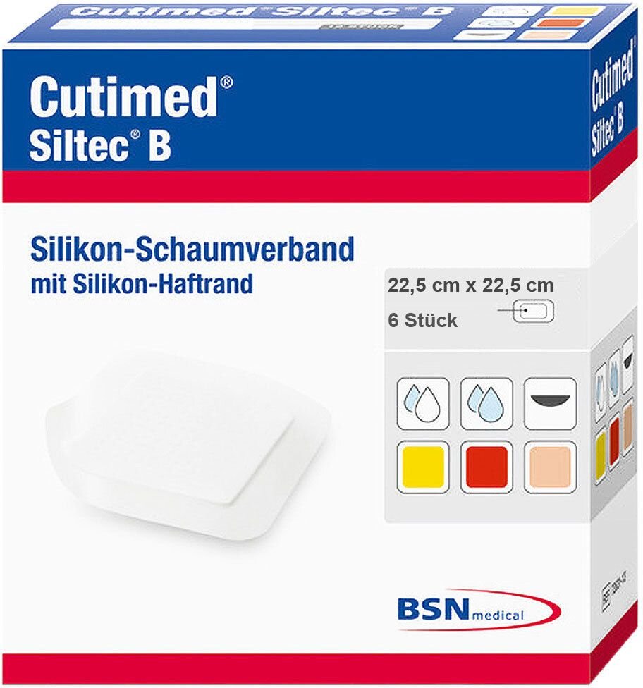 Cutimed Siltec B Schaumverb.22,5x22,5 cm m.Haftr. 6 St Kompressen