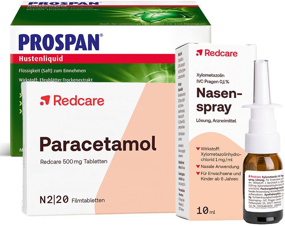 Prospan® Hustenliquid im Stickbeutel + Redcare Paracetamol 500mg Xylo 0,1% Nasen 1 St Set
