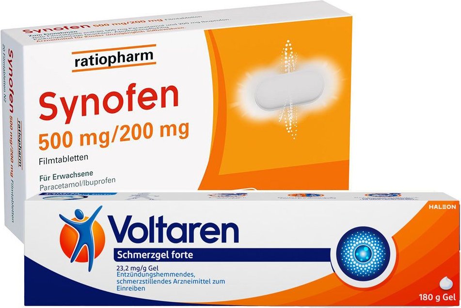 Synofen 500 mg/200 mg Filmtabletten & Voltaren Schmerzgel forte 23,2, mg/g 1 St Set