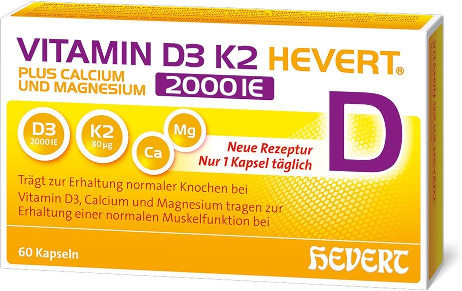 Thumbnail - Vitamin D3 K2 Hevert+Calcium u.Magnes.2000 IE Kps. 60 St Kapseln
