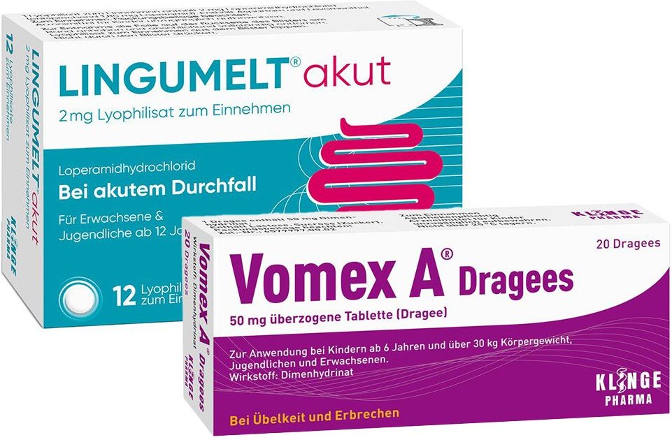 Vomex A Dragees 50 mg überzogene Tabletten & Lingumelt aktu 2 Lyophilisat zum Einnehmen 1 St Set