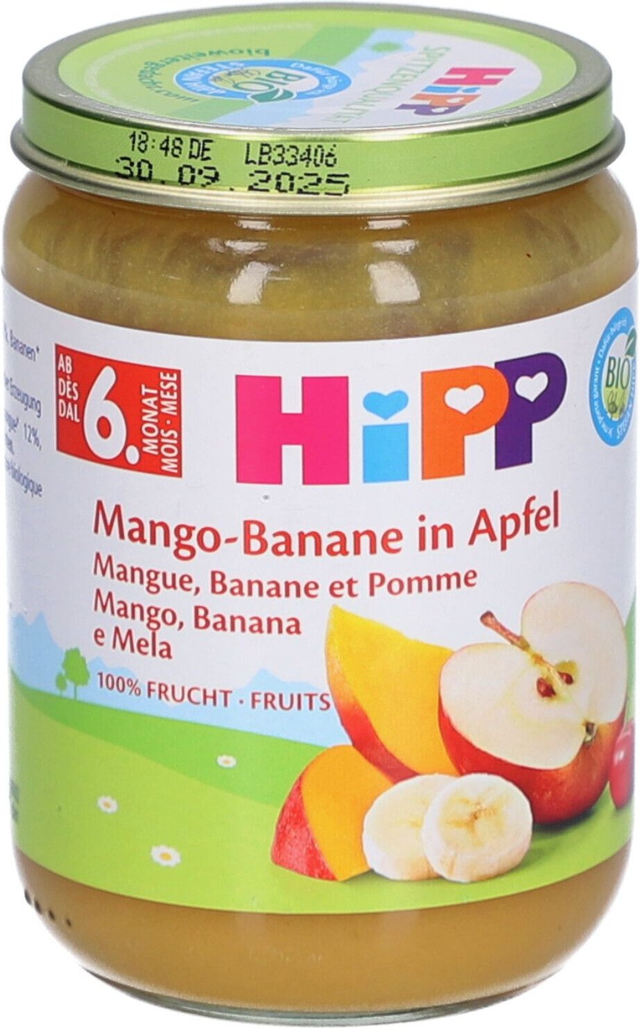Hipp Bio Mango Banane in Apfel Glas 190 g Futter