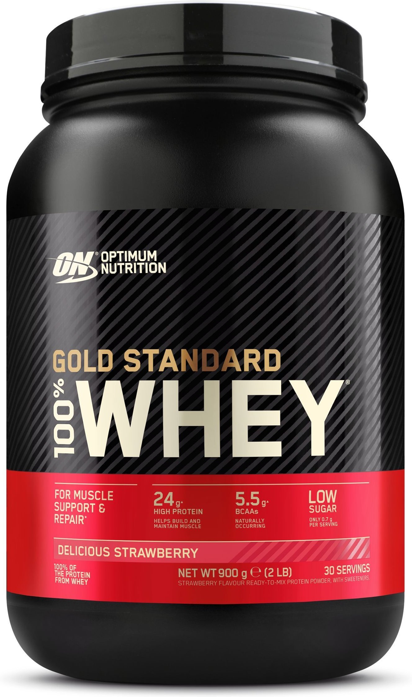 Optimum Nutrition 100 % Whey Gold Standard, Delicious Strawberry, Pulver 900 g Puder