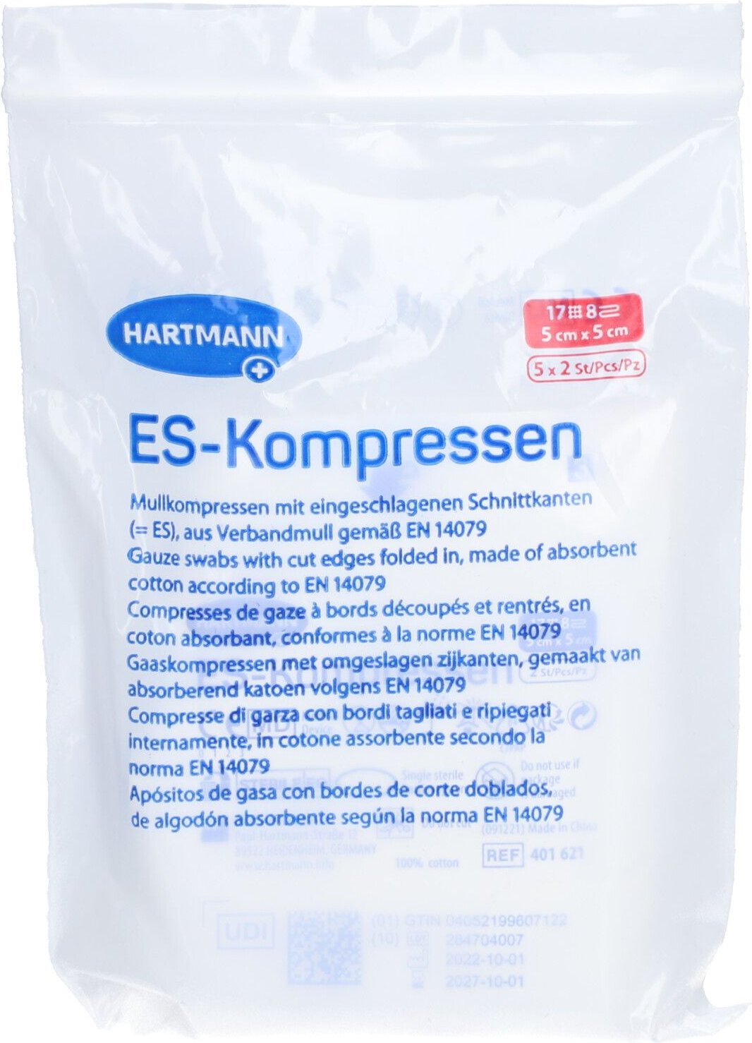 Es-Kompressen steril 5x5 cm 8fach 5x2 St Kompressen