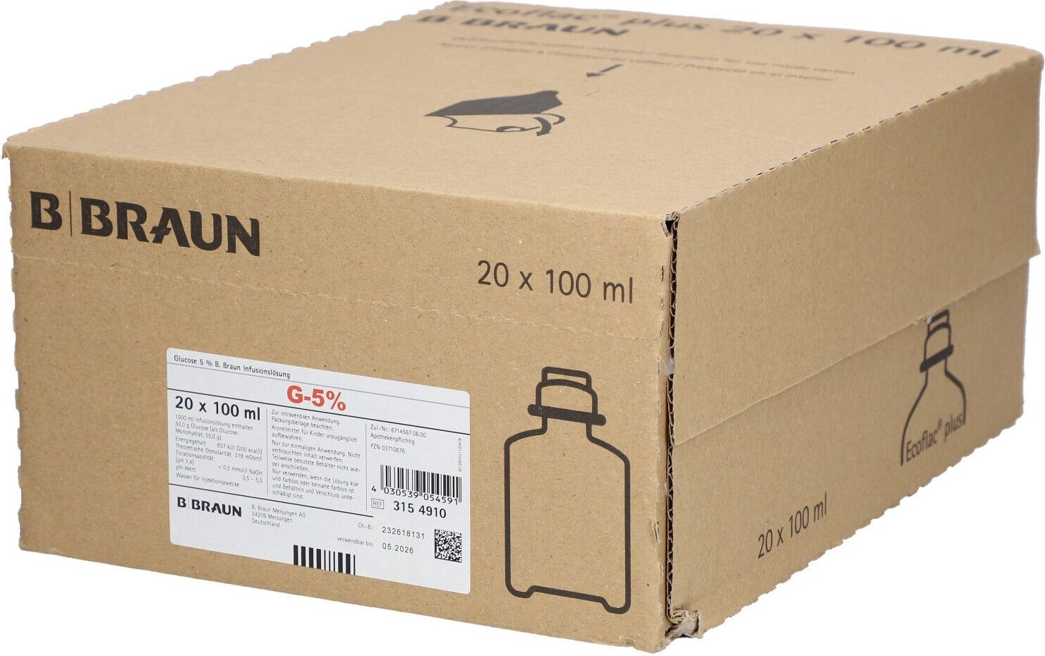 Glucose 5% B.Braun Ecoflac Plus 20x100 ml Infusionslösung