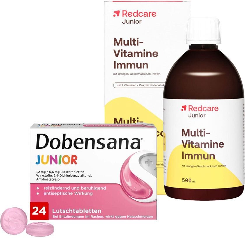 Dobensana Junior 1,2mg/0,6mg Lutschtabletten + Redcare Multivitamine Immun Flüss.z. 1 St