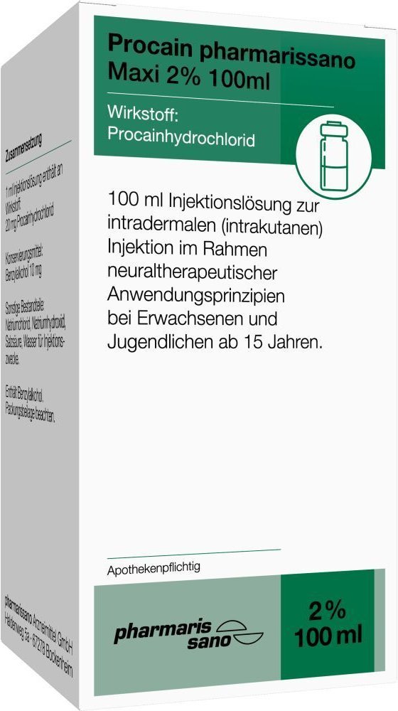 Procain pharmarissano 2% Maxi Inj.-Lsg.Fla.100 ml 100 Injektionslösung