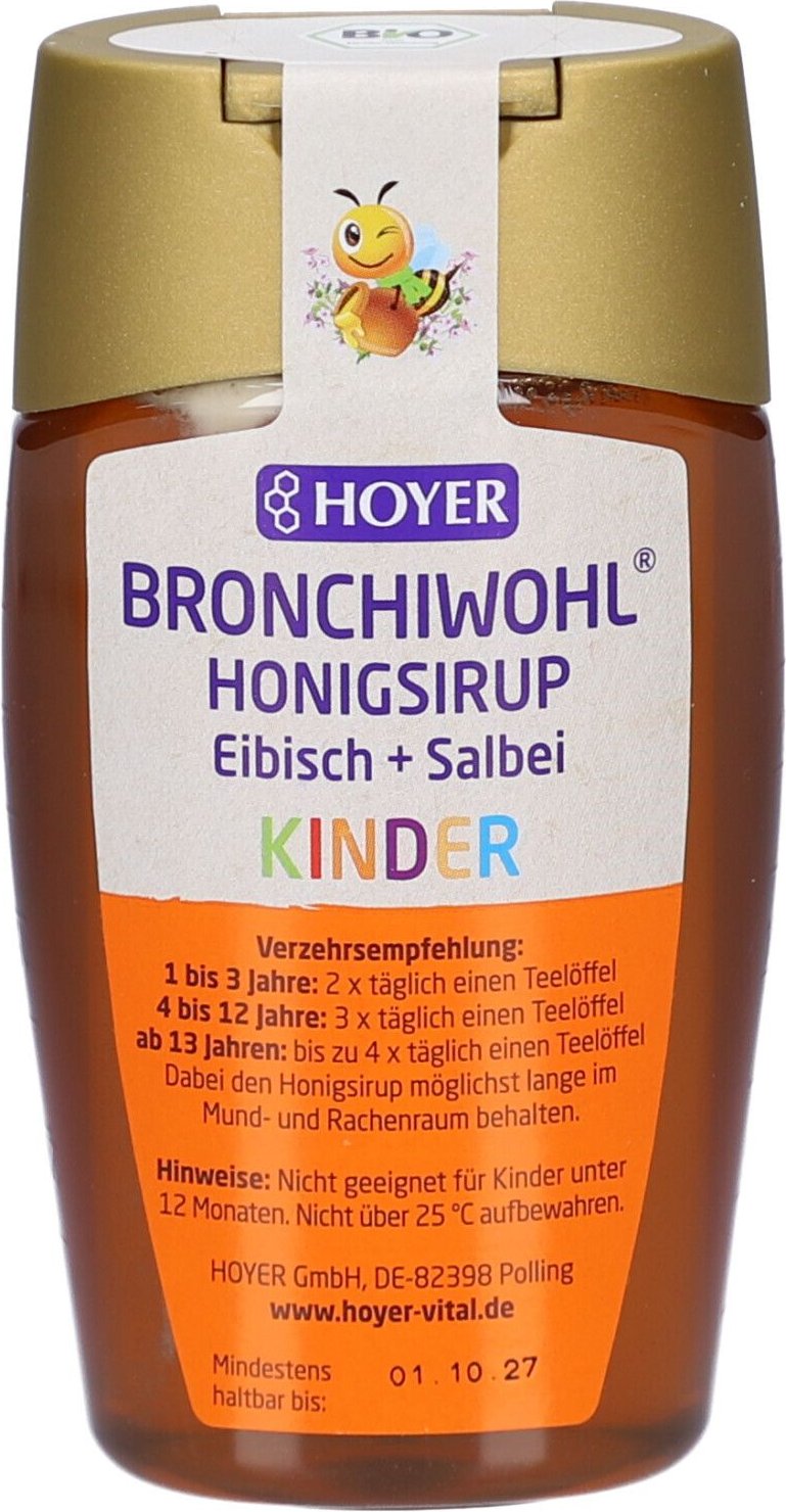 Hoyer Bronchiwohl Honigsirup Eibisch+Salbei Bio Ki 250 g Sirup